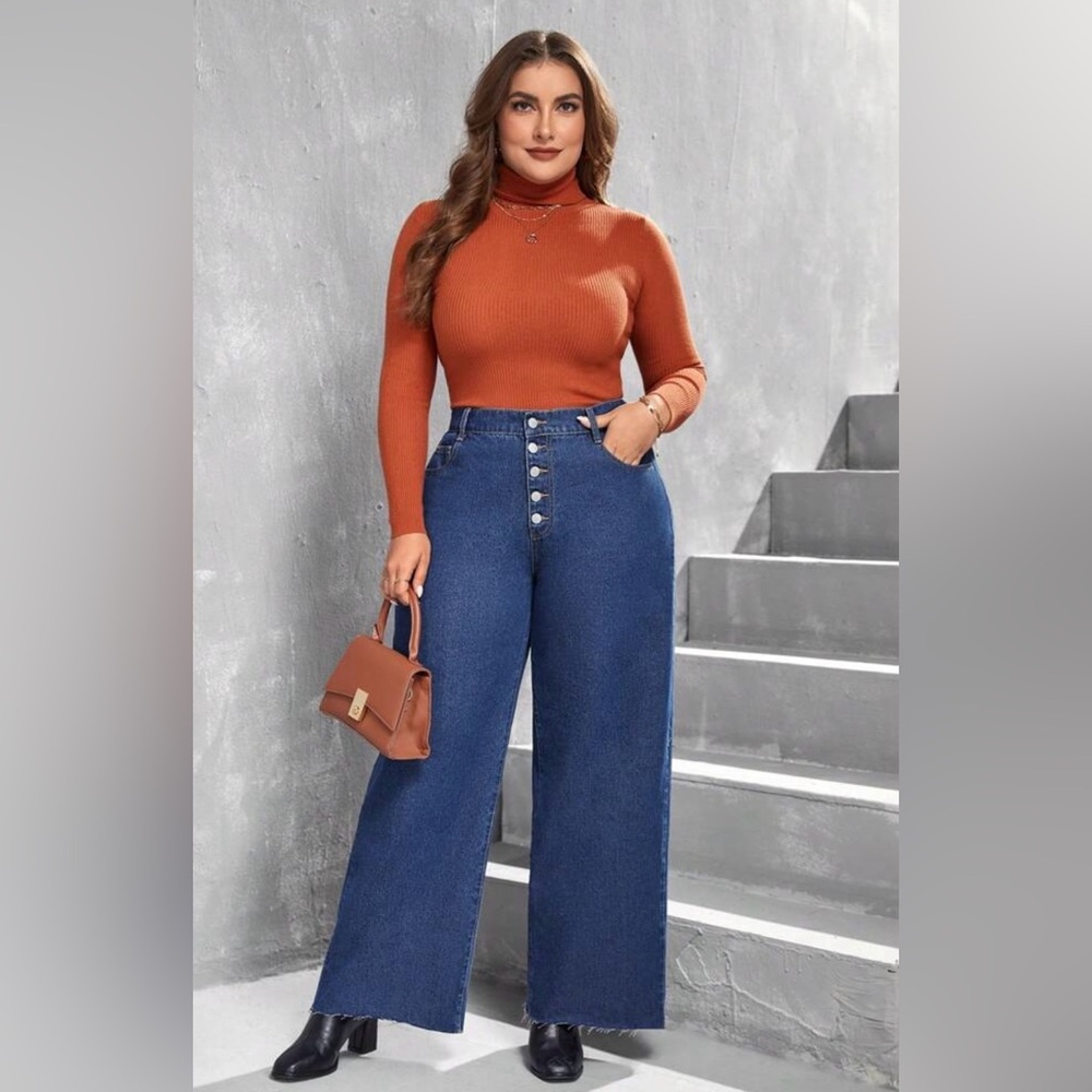 NWOT LUNE Plus Size Button Fly Wide Leg Loose Casual Jeans - size 16(2X)